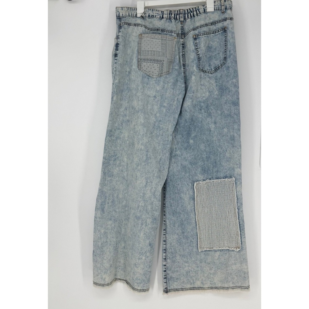 BAR x POL Hot Shot Pant Wide Leg Women 2XL Blue Acid Wash Patchwork Grunge Denim - Picture 8 of 9